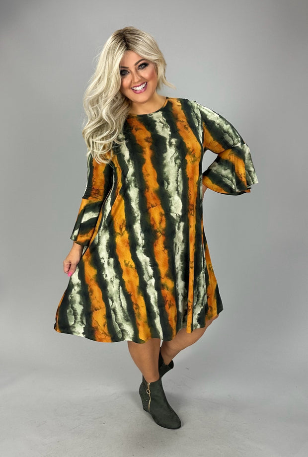 58 PQ-Z {Future Plans} Orange/Olive Bell Sleeve Dress  EXTENDED PLUS SIZE 3X 4X 5X