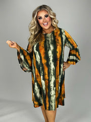 34 PQ {Wishful Heart} Orange/Olive Stripe Print Dress EXTENDED PLUS SIZE 1X 2X 3X 4X 5X