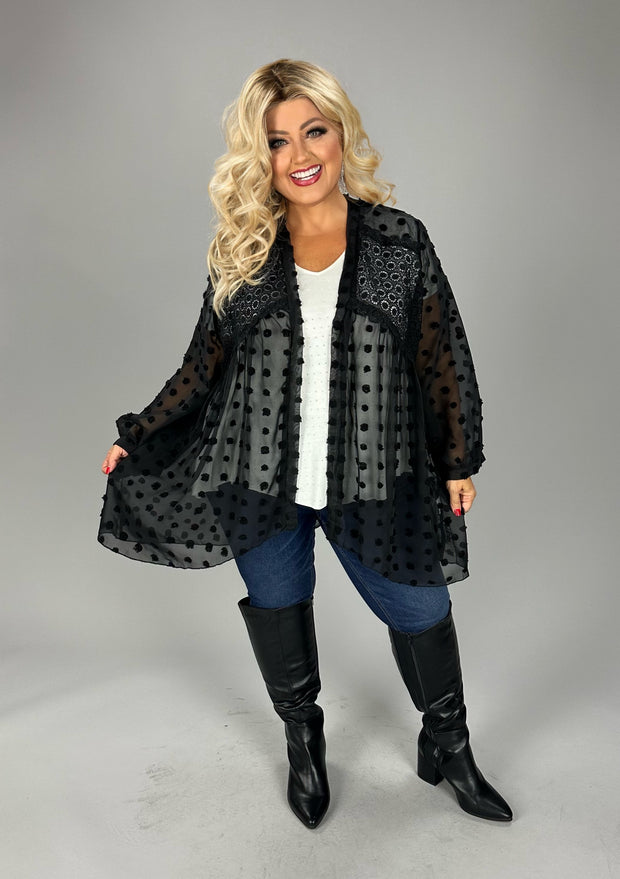 75 OT {This Is The Way} Black Sheer Swiss Dot Cardigan CW  EXTENDED PLUS SIZE 3X 4X 5X