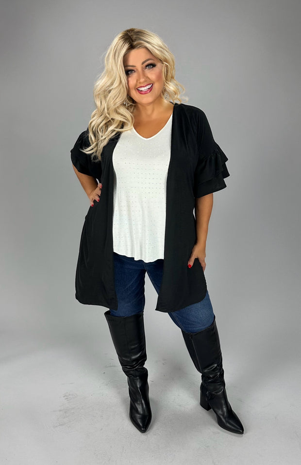 85 OT {Grand Vision} Black Ruffle Sleeve Cardigan PLUS SIZE 1X 2X 3X