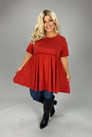 01- 26 SSS {Casual Chic} Rust Ruffle Babydoll Tunic EXTENDED PLUS SIZE 3X 4X 5X (True to Size)