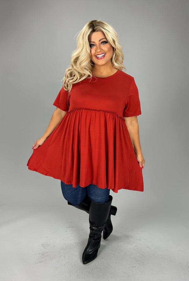 26 SSS {Casual Chic} Rust Ruffle Babydoll Tunic EXTENDED PLUS SIZE 3X 4X 5X (True to Size)