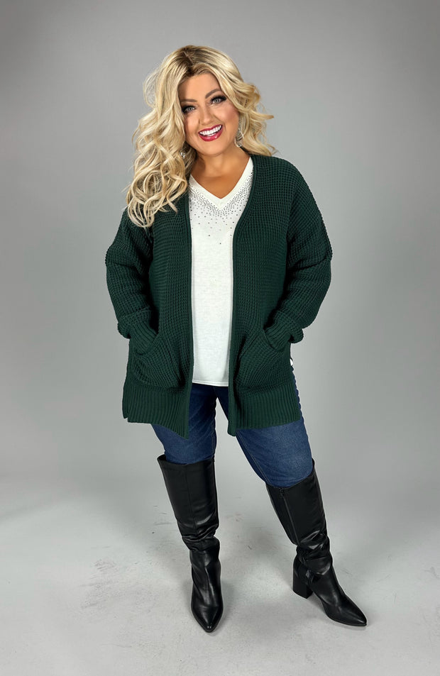 SALE!! 57 OT-G {Leading Lady} Hunter Green Waffle Knit Cardigan PLUS SIZE 1X 2X 3X