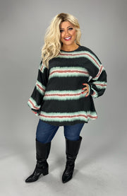 SALE!! 12 PLS {Here Comes Trouble} Black w/Teal & Mauve Striped Top EXTENDED PLUS SIZE 3X 4X 5X