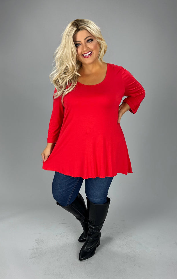 98 SQ {Play It Again} Red 3/4 Sleeve Solid Top PLUS SIZE 1X 2X 3X