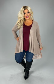 1-35 OT {Sweet Feels} VOCAL Mocha Waffle Knit Lace Cardigan PLUS SIZE XL 2X 3X