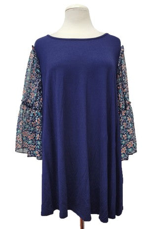 21 CP {My Very Own} Navy Floral Sleeve Contrast Top EXTENDED PLUS SIZE 1X 2X 3X 4X