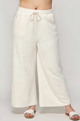 LEG 17  {Be Seen} Cream Textured Crop Wide Pants PLUS SIZE 1X 2X 3X