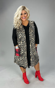 34 OT {Trading Up} Brown Leopard Vest w/Plaid Pockets EXTENDED PLUS SIZE 4X 5X 6X