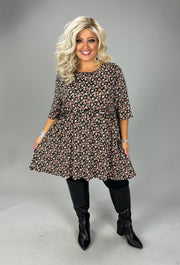 97 PSS {Subtly Charming} Black/Rust Floral Babydoll Dress  EXTENDED PLUS 3X 4X 5X 6X