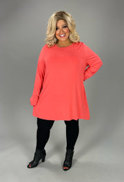 87 SLS {Free Your Minds} Coral Long Sleeve Tunic PLUS SIZE 1X 2X 3X