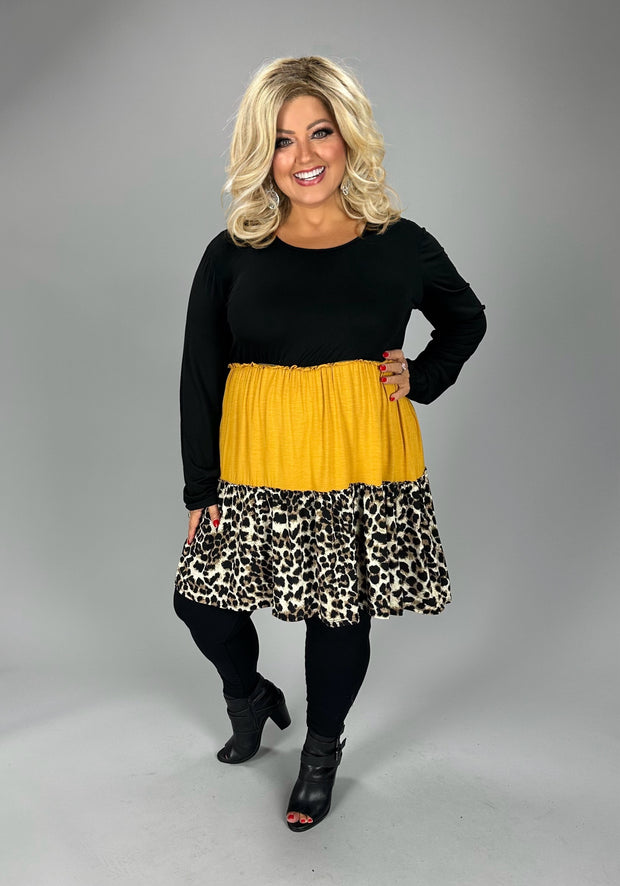 60 CP {Wild Times} Black/Mustard/Leopard Block Dress PLUS SIZE 1X 2X 3X