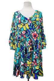 58 PSS {Making My Way} Green Floral Tulip Sleeve Top EXTENDED PLUS SIZE 3X 4X 5X