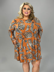 1-37 PLS-C {Caught Up}  Orange Leopard Babydoll Dress PLUS SIZE 1X 2X 3X