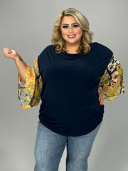 57 CP-X {Island Diva} Navy Open Back Top with Angel Sleeves Plus Size 1X 2X 3X