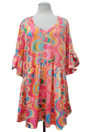 47 PSS {Wear It Well} Yellow Multi Swirl V-Neck Top EXTENDED PLUS SIZE 1X 2X 3X 4X 5X