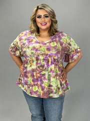 31 PSS {Love Dilemma} Plum/Green Tie Dye Empire Waist Top PLUS SIZE 2X 3X