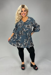 35 PQ {Call Back Later} Charcoal Beige Floral Babydoll Top EXTENDED PLUS SIZE 3X 4X 5X