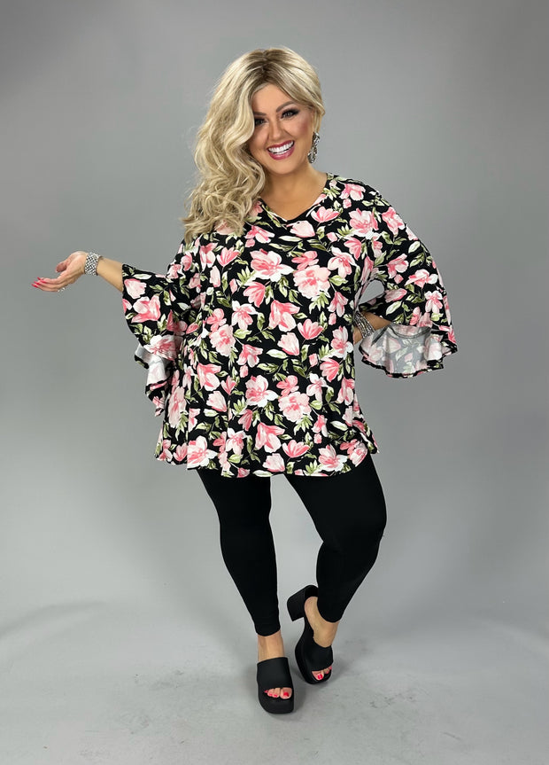 18 PQ {Turning Heads} Black Floral Cascading Sleeve Top PLUS SIZE 1X 2X 3X