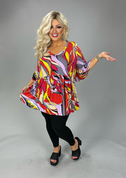 28 PSS {Graceful Beauty} Red Abstract Print Babydoll Tunic  EXTENDED PLUS SIZE 3X 4X 5X