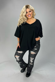 27 SSS {Happy As Can Be} Black V-Neck Top w/Pocket PLUS SIZE 1X 2X 3X