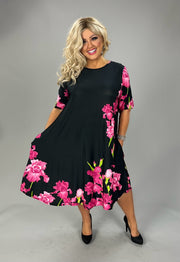 18 PSS {Living For Today} Black Fuchsia Flower Print Dress EXTENDED PLUS SIZE 3X 4X 5X