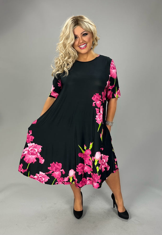 18 PSS {Living For Today} Black Fuchsia Flower Print Dress EXTENDED PLUS SIZE 3X 4X 5X