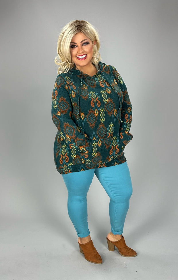 66 HD {Just Another Day} Teal/Orange Printed Hoodie PLUS SIZE 1X 2X 3X