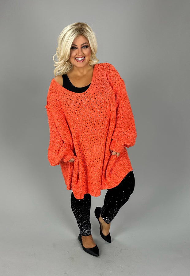 SALE!! 22 SLS {Snuggle Season} Orange Knit Oversized Sweater PLUS SIZE XL 2X 3X