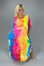 LD-T {Free To Flirt} Fuchsia/Blue Tie Dye Maxi Dress CURVY BRAND!!!  PLUS SIZE XL 2X 3X