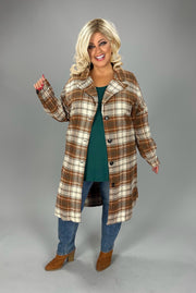 32 OT-D {Starting Again} "Umgee" Camel Plaid Button Up Shacket PLUS SIZE XL 1X 2X