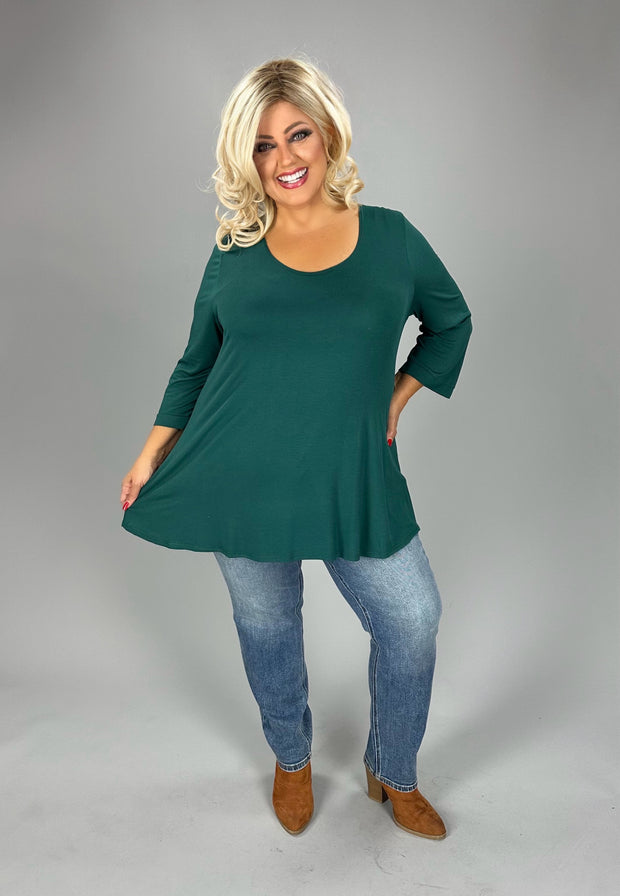 98 SQ {Play It Again} Ranger Green 3/4 Sleeve Solid Top PLUS SIZE 1X 2X 3X