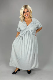 LD-P {Perfectly Devine} Grey V-Neck Midi Dress w/Pockets CW EXTENDED PLUS SIZE 3X 4X 5X 6X