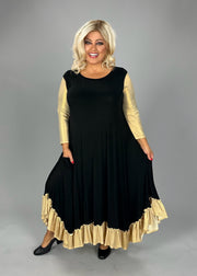 LD-O {Better Than Classic} Black Midi Dress w/Gold Lame PLUS SIZE XL 2X 3X