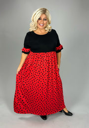 LD-V {Ladybug Love} Red/Black Dot Long Dress PLUS SIZE 1X 2X 3X