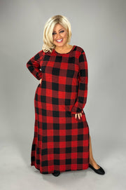 LD-A {The Answer} Red Plaid Long Dress PLUS SIZE 1X 2X 3X