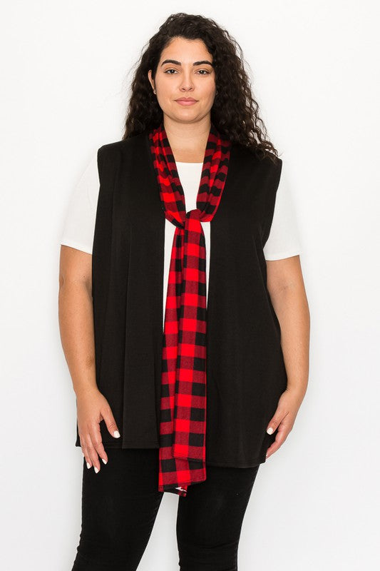 25 OT {Down For Whatever} CURVY BRAND Black Vest w Red Plaid Scarf EXTENDED PLUS SIZE 4X 5X 6X