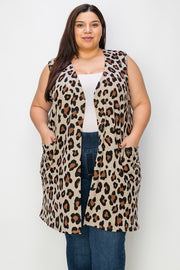 1-91 OT {Irresistible Allure} Taupe Leopard Print Vest w/ Pockets EXTENDED PLUS 3X 4X 5X