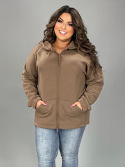 SALE!! OT-M {Comfy Chic} Mocha Hoodie Jacket with Full Zipper PLUS SIZE 1X 2X 3X