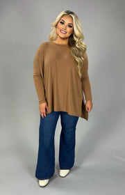 SALE!! 35 SLS-H {Hold Me Near} Deep Camel Long Sleeve Top PLUS SIZE 1X 2X 3X