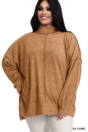 55 SLS-B {My Favorite Sweater} Dark Camel Fleece Sweater PLUS SIZE 1X 2X 3X