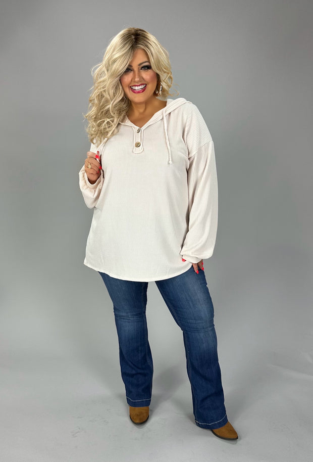 27 HD {Cold Spell} Cream Knit Hoodie w/ Front Button Detail PLUS SIZE XL 1X 2X