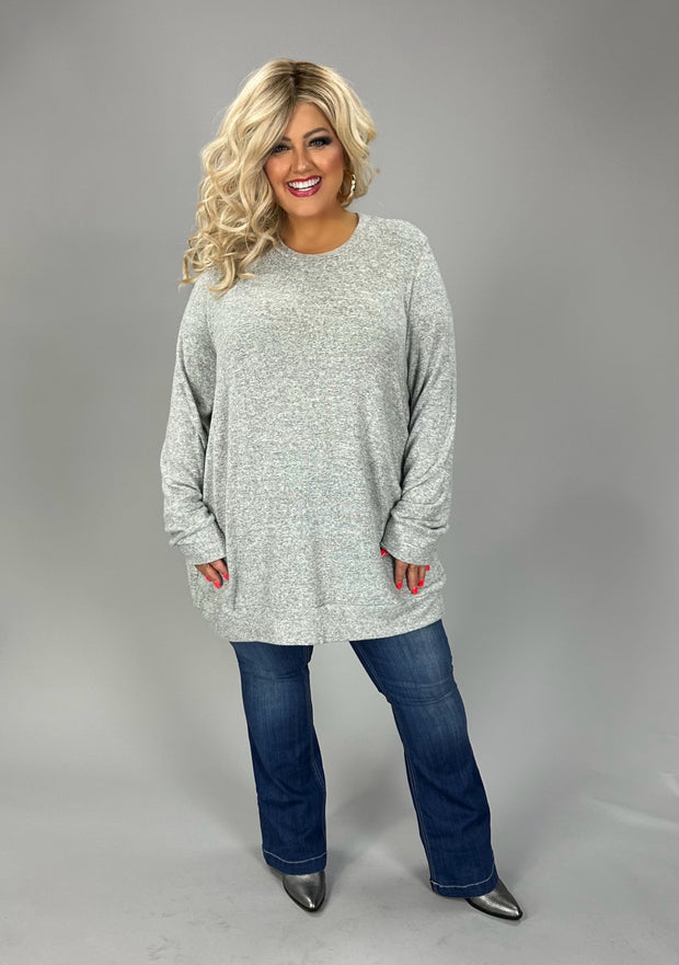 29 SLS {Don't Doubt Me} Grey Solid Long Sleeve Top PLUS SIZE XL 2X 3X