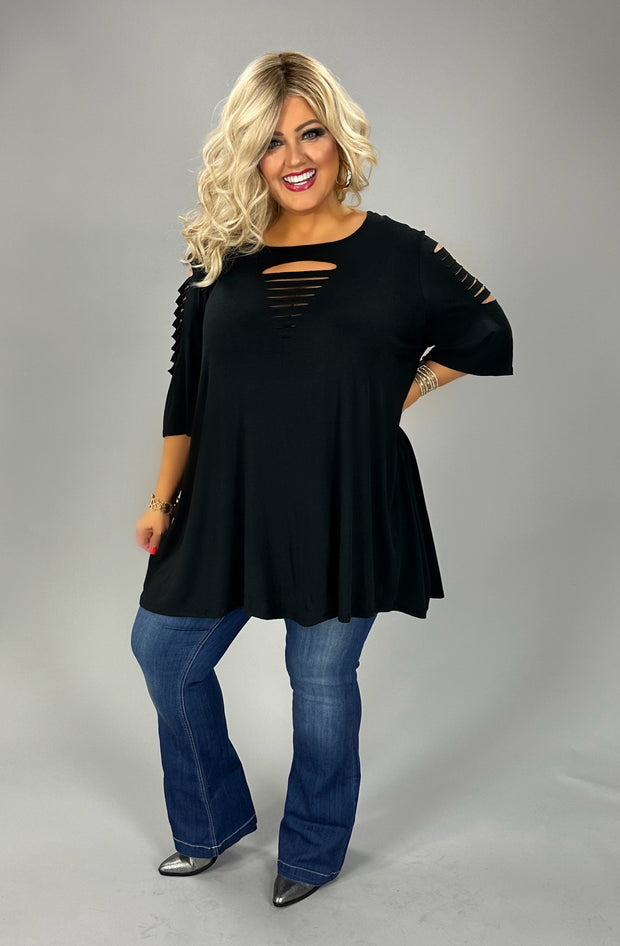 90 SSS { A Cut Above} Black Laser Cut Short Sleeve Tunic CURVY BRAND EXTENDED PLUS SIZE 3X 4X 5X 6X