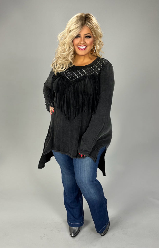 83 SLS {Through My Eyes} VOCAL Black Fringe & Rhinestone Detail Top PLUS SIZE XL 2X 3X