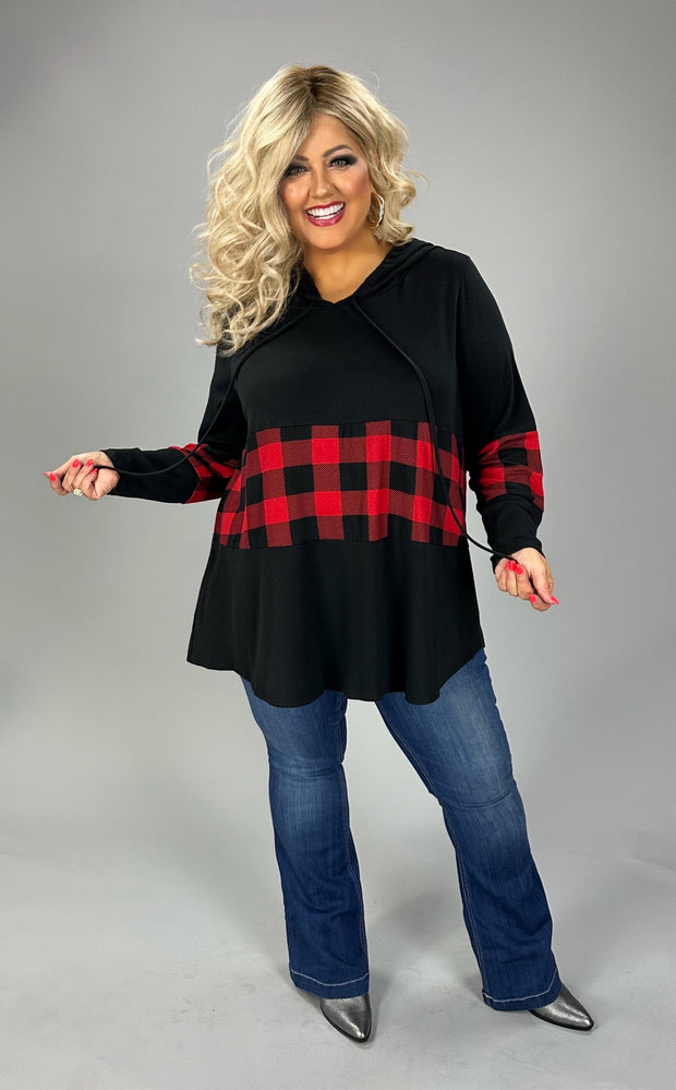 50 HD {Happy Together} Black With Red Plaid Hoodie CURVY BRAND EXTENDED PLUS SIZE 3X 4X 5X 6X