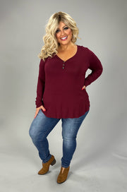 23 SLS {Invested In You} Burgundy Long Sleeve V-Neck Top PLUS SIZE XL 2X 3X