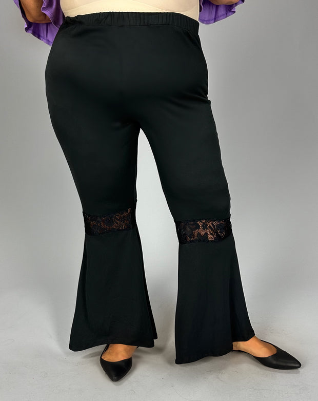 BT-Z {Little Bit Hippy} Black Buttersoft Pants w/Lace Inset CURVY BRAND!!!  1X 2X 3X 4X 5X 6X  (May Size Down 1 Size)