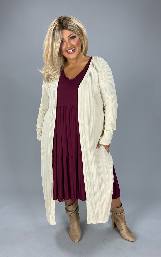 LD-Q  {All You Need} Umgee Cream Ribbed Duster PLUS SIZE XL 1X 2X