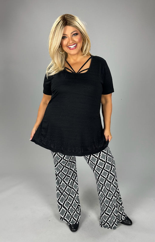 BT {Staying Busy} Grey/Black Geometric Print Pants PLUS SIZE XL 2X 3X